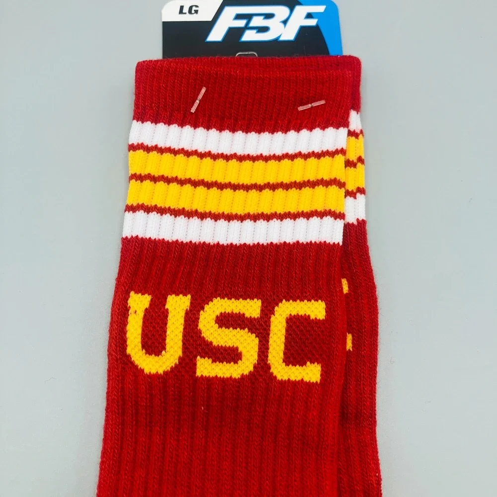 For Bare Feet FBF USC Trojans Crew Socks Red/Yellow‎ Men's LARGE 10-13 New